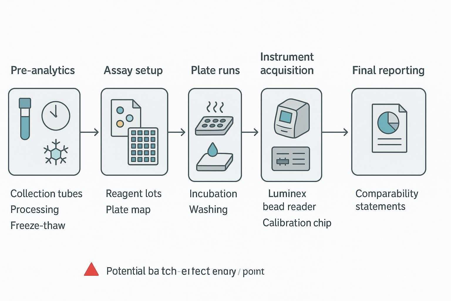 Process map of multiplex cytokine assay with batch-effect entry points