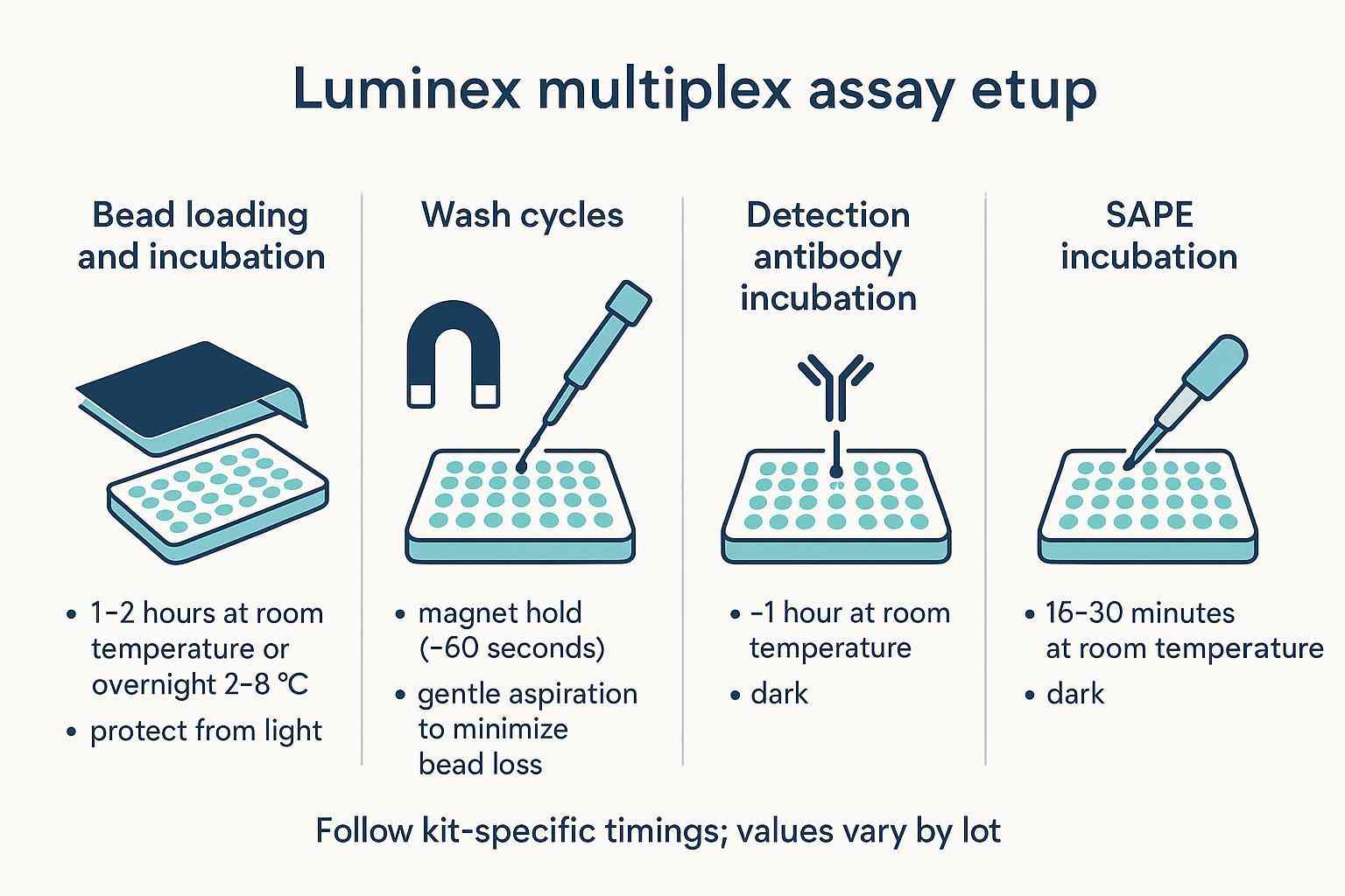 Infographic: Setup, washes, detection timings with light protection and magnet holds