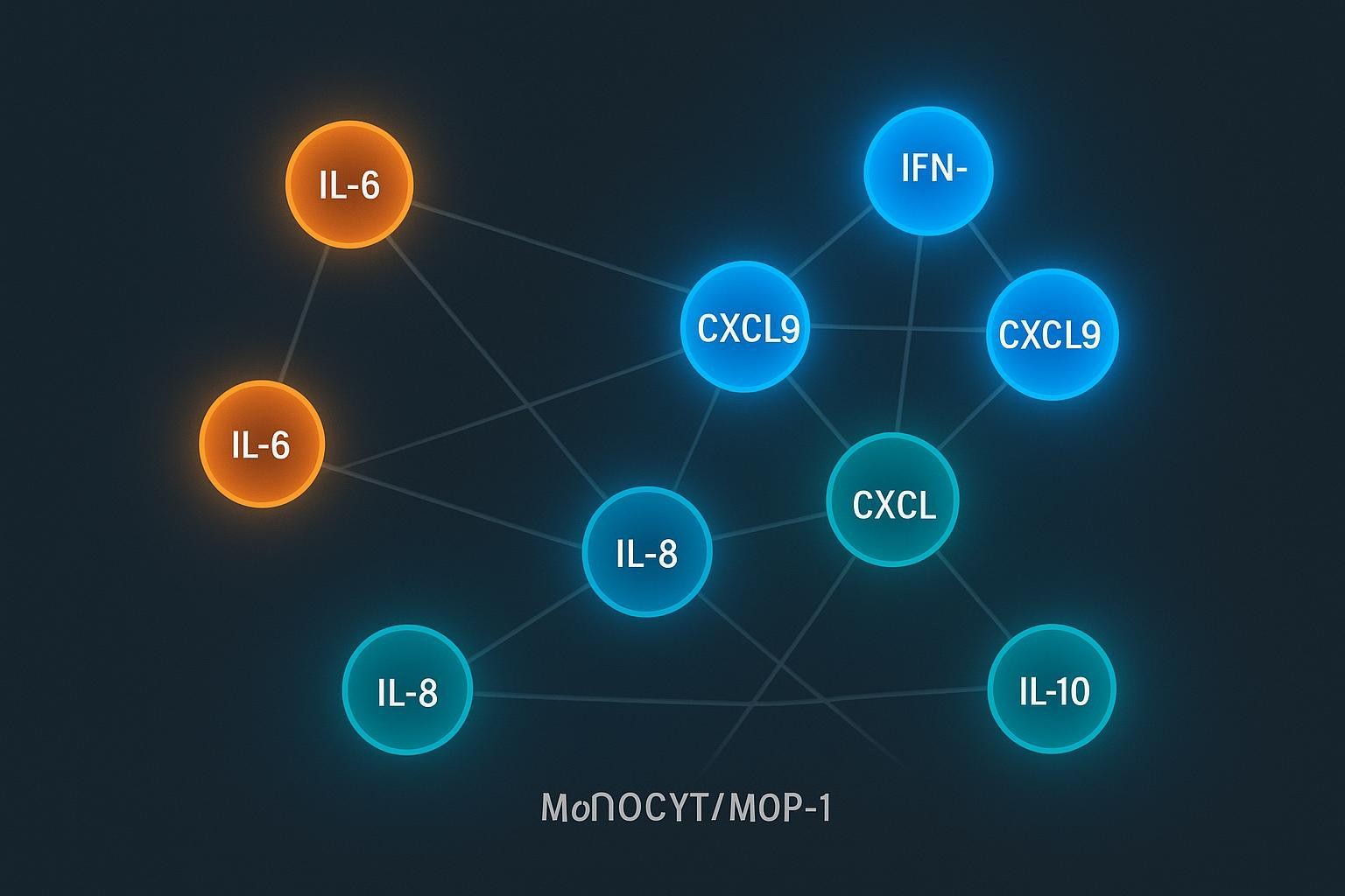 Network graph linking cytokines and chemokines into Long COVID immune modules