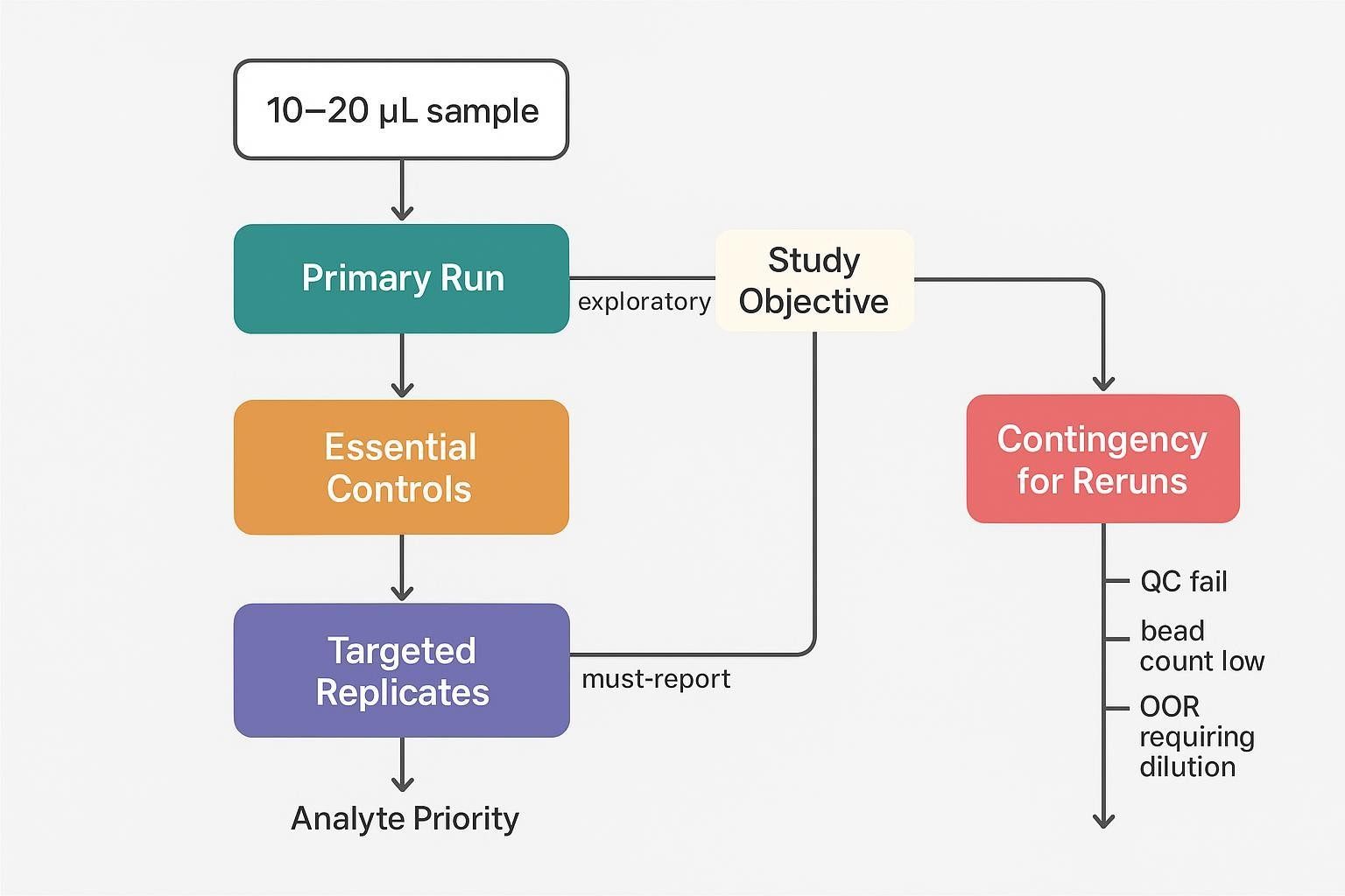 Sample allocation workflow diagram for a 10–20 µL Luminex cytokine study